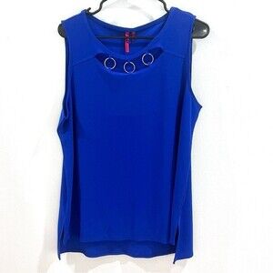 Love Scarlett Blue Sleeveless Blouse with Silver Ring Accents